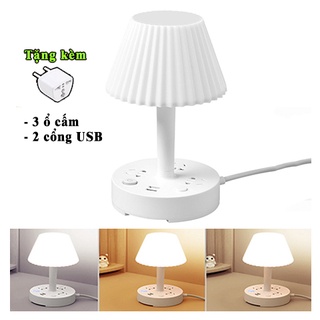 Đèn để bàn đa năng thông minh tích hợp ổ cắm USB, sạc nhanh, ánh sáng 3 màu có nút nguồn + công tắc đèn