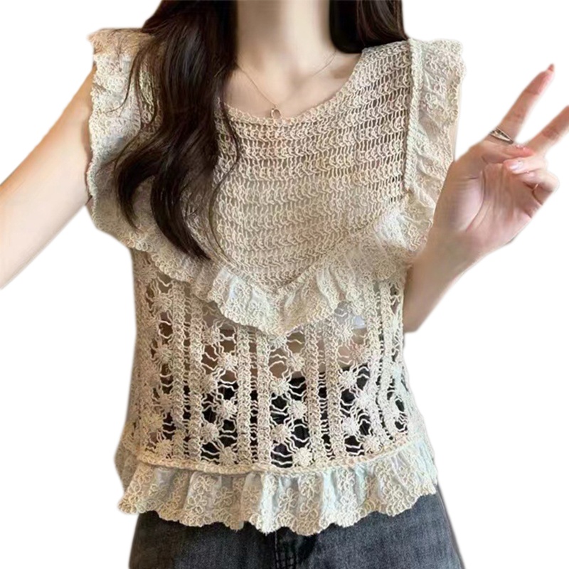 Áo Hai Dây Mỏng Không Tay Nhún Bèo Dễ Thương Cho Nữ