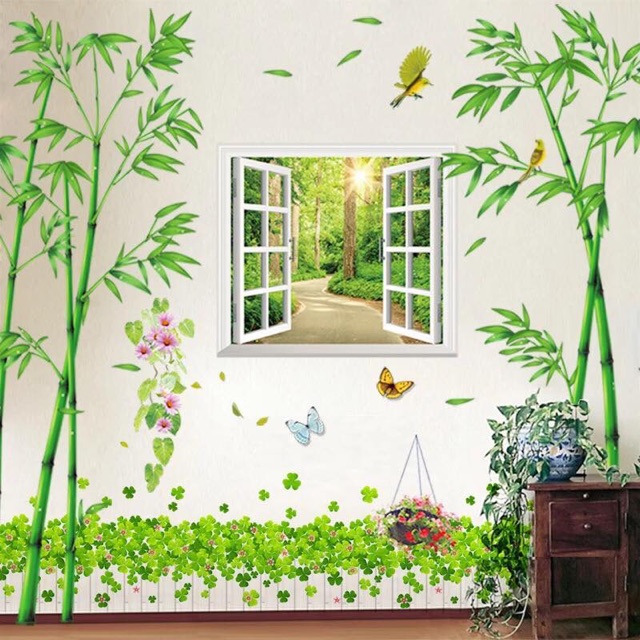 Decal dán tường cây trúc cửa sổ chân tường [Hàng_Hot] - Tranh dán tường cây trúc cửa sổ chân tường