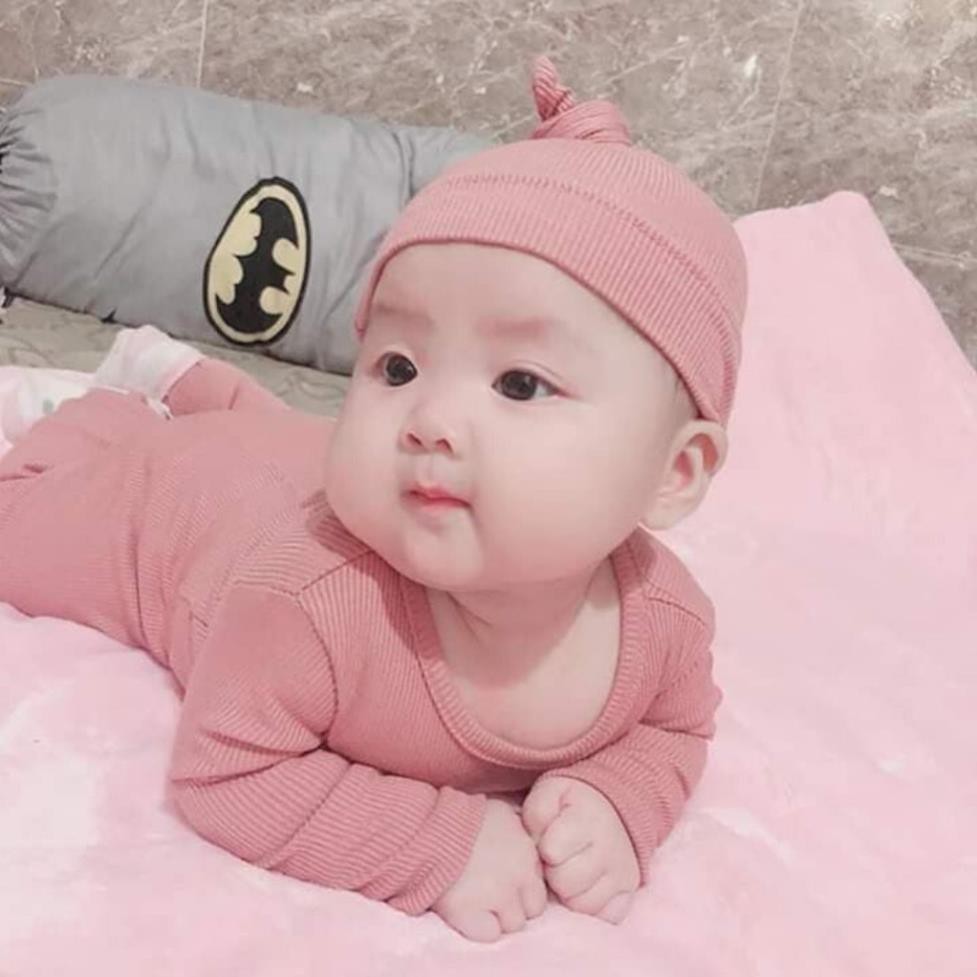 Bộ Thu Đông Cho Bé 💖 Cao Cấp 💖 Bộ Len Tăm Dài Tay Kèm Nón Củ Tỏi Siêu Ấm Cho Bé Trai Bé Gái