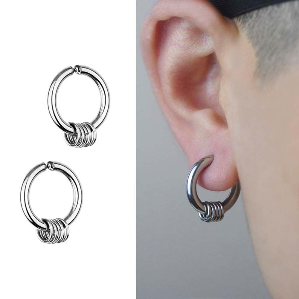 Khuyên Tai Dạng Vòng Tròn Màu Đen Bằng Thép Không Gỉ Phong Cách Hiphop Dành Cho Thanh Thiếu Niên