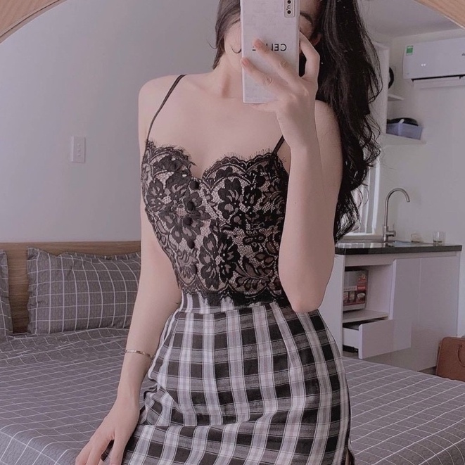 Áo 2 dây BRA NÚT BỌC UN ren phối nút sexy quyến rũ nữ - Thiên Yết