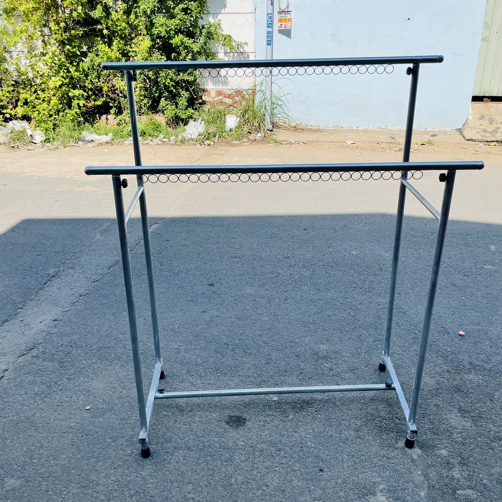 Sào phơi đồ đôi khung sắt chắc chắn, chân vuông cao cấp, treo quần áo có khoen (R50*D120*C130cm)