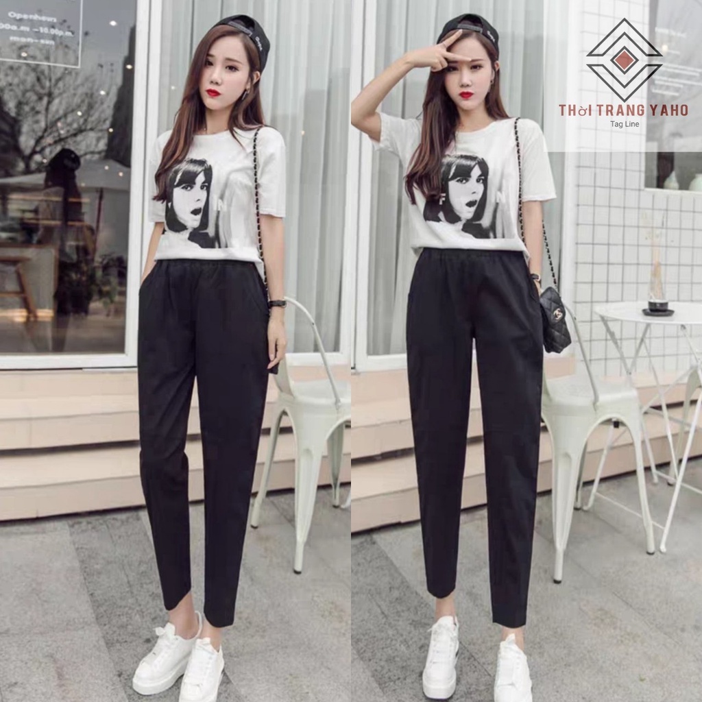 Quần đũi nữ baggy cạp chun ống côn lưng cao chất vải mềm dáng - Quần vải đũi dài thun chun chất mát mặc ở nhà thể thao