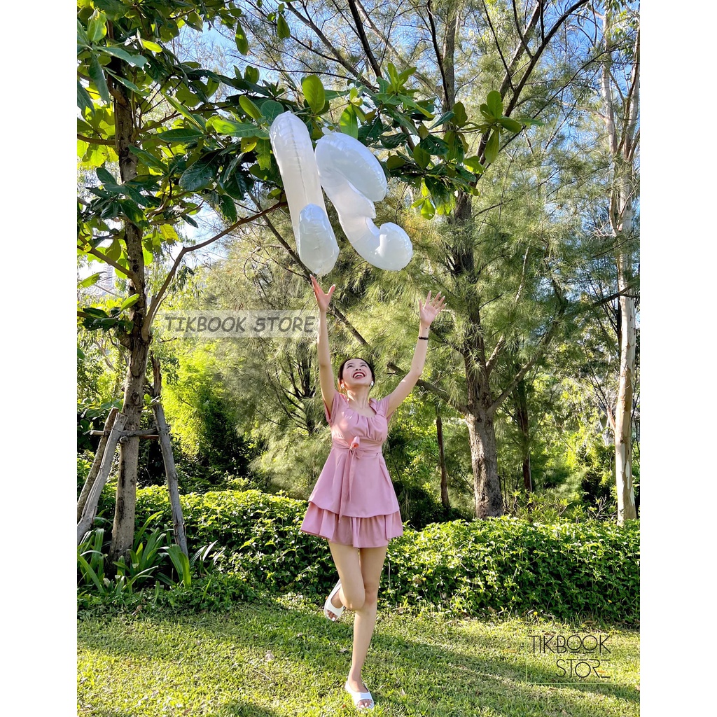 ĂNh thật- Váy tay bồng buộc eo thắt nơ - Tikbook Store