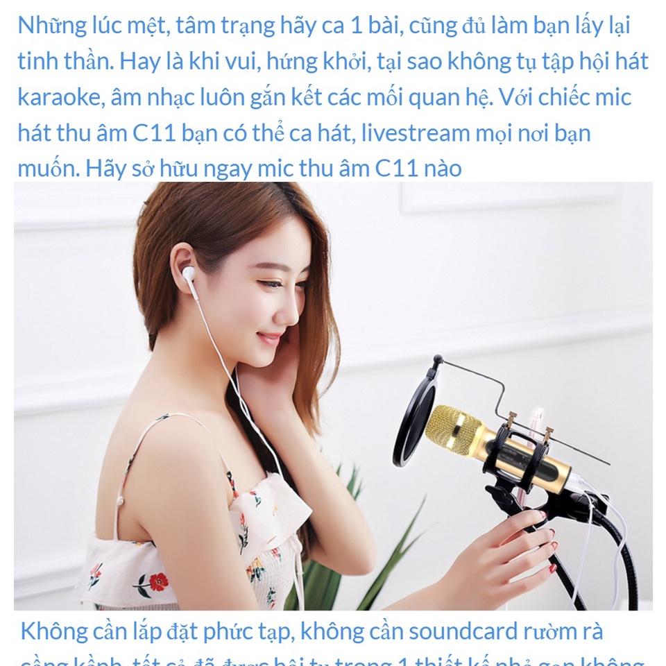Trọn Bộ Thu Âm LiveTream Trên Điện Thoại Mic C11 Cực Hay Cực Đẹp Phù Hợp Với Mọi Loại Điện Thoại Mic Hat Karaoke Kiem