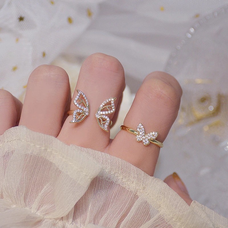 Nhẫn Đồng Mạ Vàng 14K Hình Cánh Bướm Phong Cách Hàn Quốc
