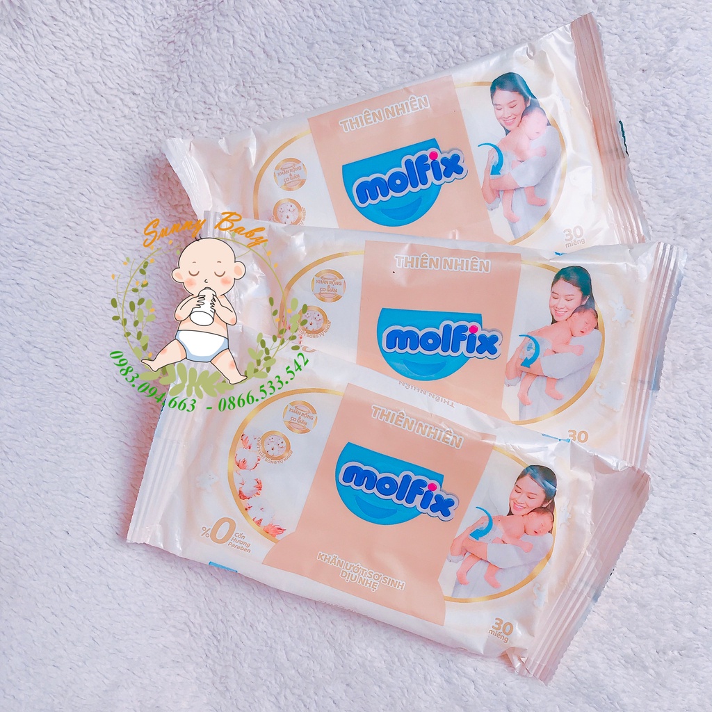 Khăn Ướt Trẻ Em Molfix, Khăn Lau Bỏ Túi Cho Bé Từ Thiên Nhiên, Không Paraben Không Mùi Không Cồn Gói 30 tờ
