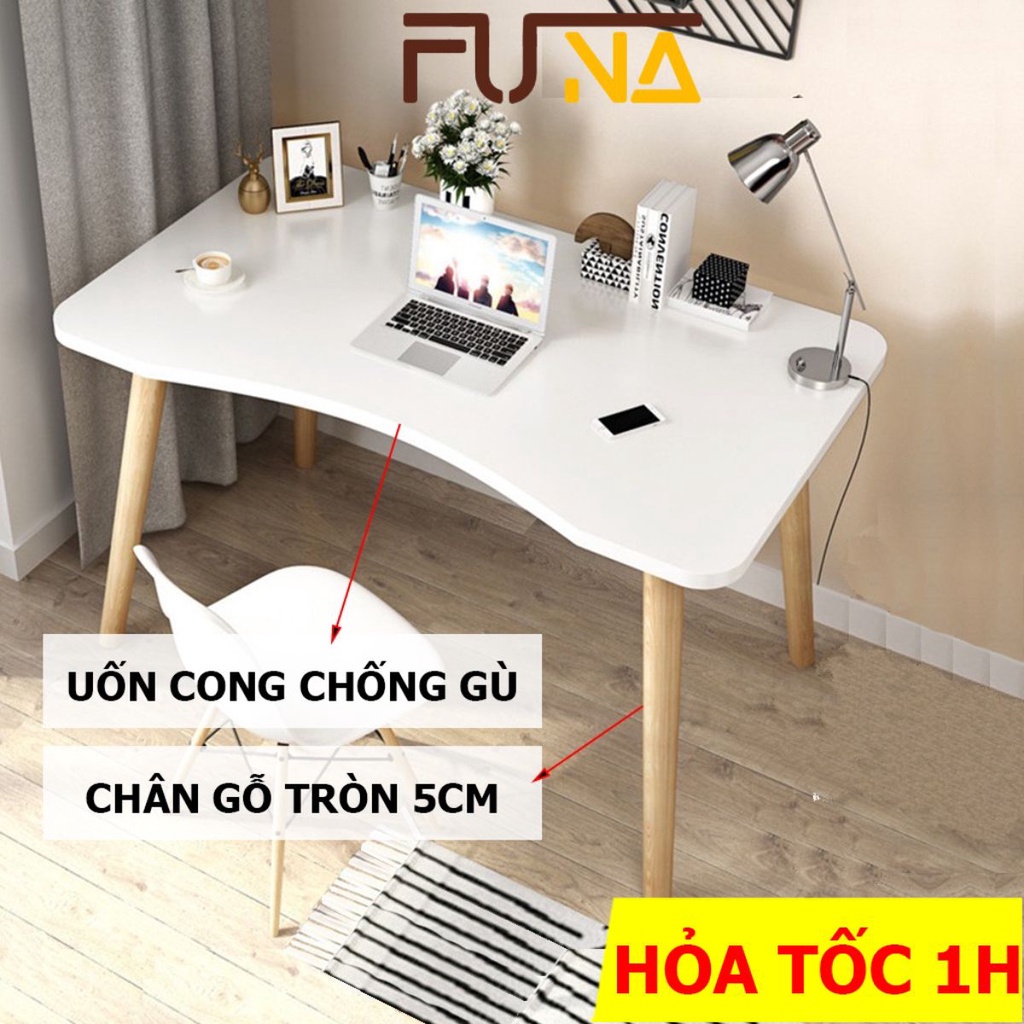 Bàn làm việc chân gỗ mặt cong FUNA chống gù, kiểu dáng hiện đại dùng làm việc hoặc học tập BLVG08