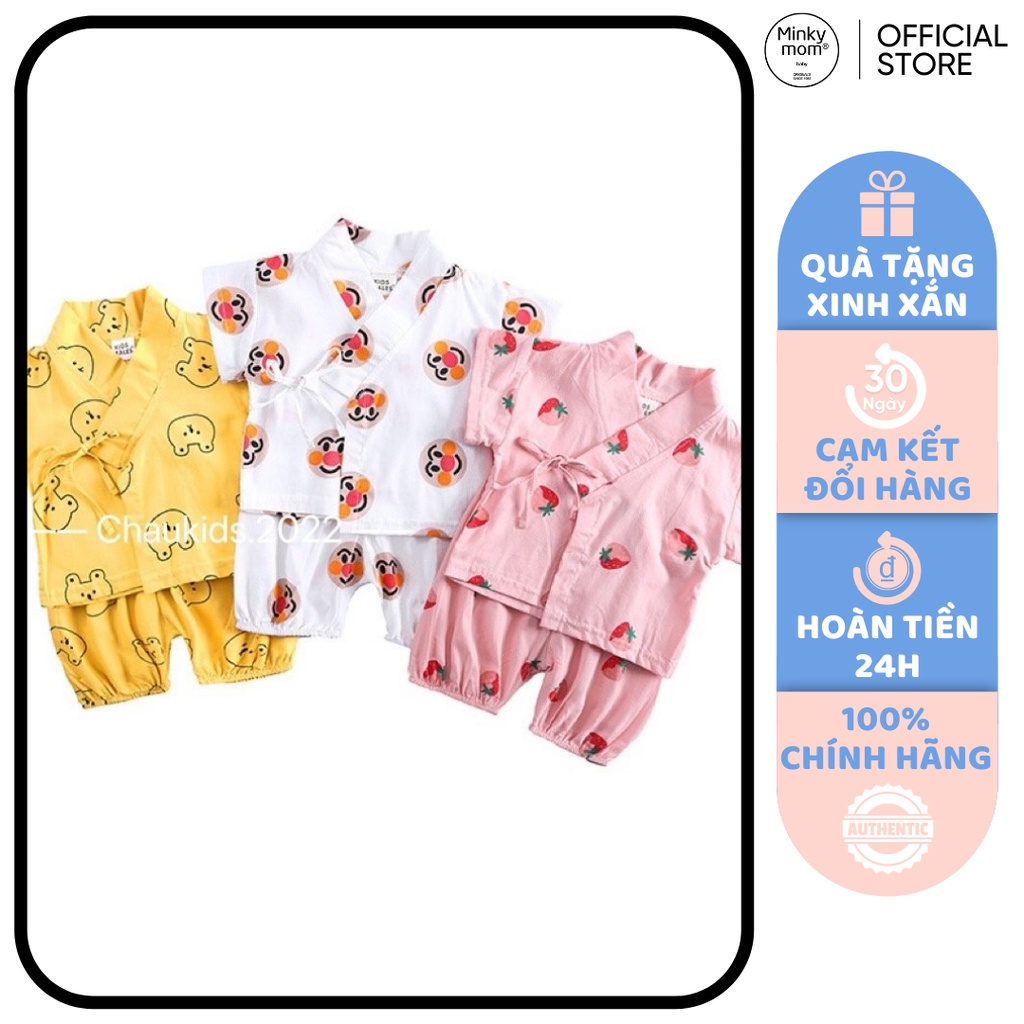 Đồ Bộ Yukata Cho Bé Trai, Bé Gái Vải Thô Mềm Thấm Hút Mồ Hôi Hoạ Tiết Gấu Hoa Quả, Bộ Quần Áo Cho Bé Mặc Hè KW2207