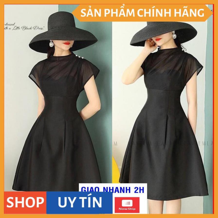 Đầm dáng xòe dự tiệc, dạo phố xinh yêu, cổ tròn vai đính hạt ngọc giả siêu sang siêu đẹp - Thời Trang VADA - Đ179