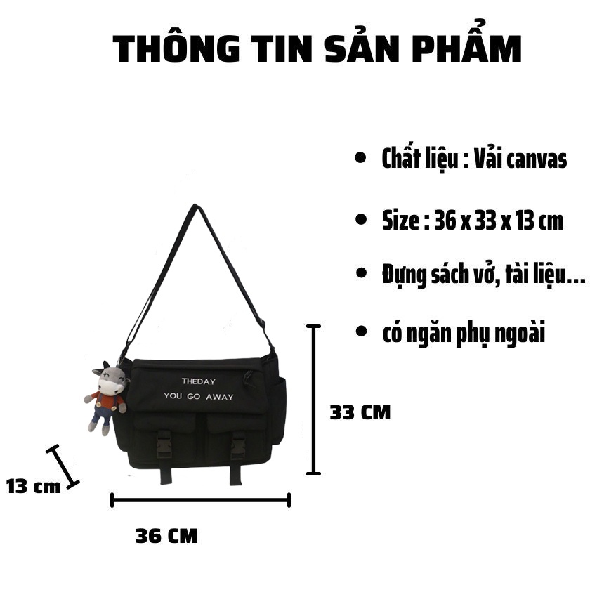 Túi Tote túi vải đeo chéo Canvas cỡ lớn đựng được nhiều đồ đi học đi chơi phong cách Ulzzang Unisex nam nữ