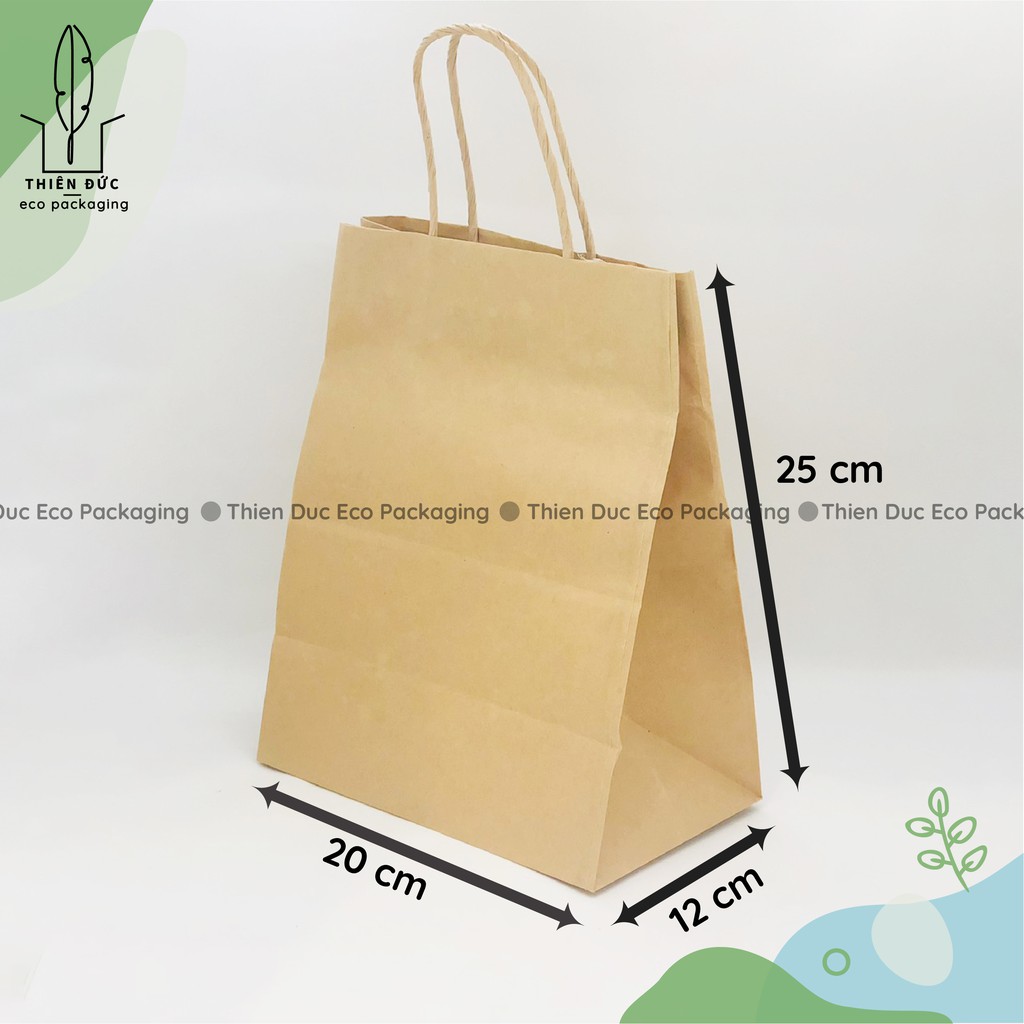 Combo 20 TÚI GIẤY XI MĂNG 25x20x12cm KRAFT NHẬT CÓ QUAI DÙNG ĐỰNG QUẦN ÁO, QUÀ, THỰC PHẨM…