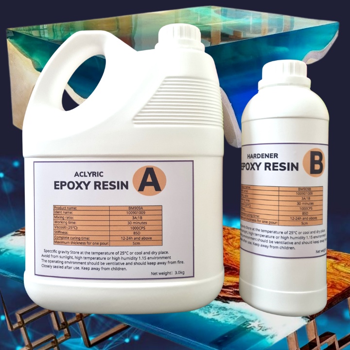 Bộ 4kg keo khối Epoxy Resin cao cấp, chiều dày tối đa mỗi lớp 5cm, đổ bàn, các sản phẩm có diện tích và chiều dày lớn