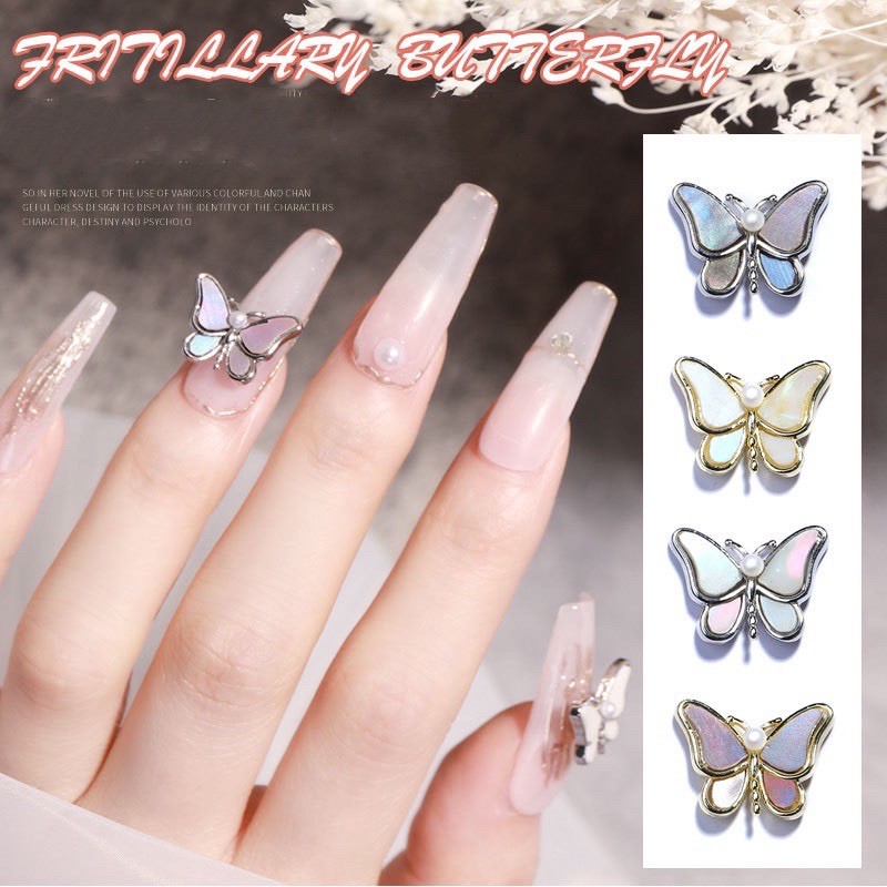 phụ kiện đá hình bướm dạ quang gắn móng tay nail