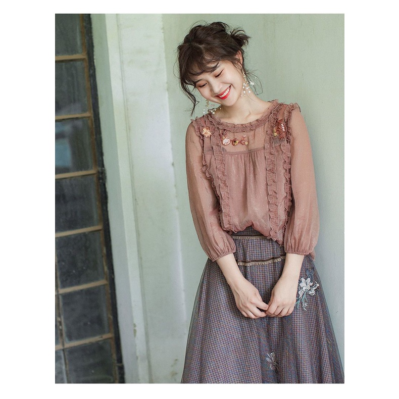 Áo Sơ Mi chiffon Thêu Họa Tiết Phong Cách Mới Cho Nữ