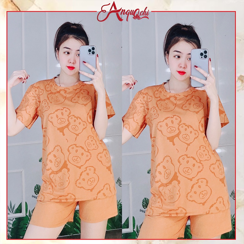 Đồ Bộ Nữ Mặc Nhà Anquachi Gấu Đẹp Thun Cotton Nữ Mặc Ngủ Ở Nhà Dễ Thương Quần Dùi Cute A071