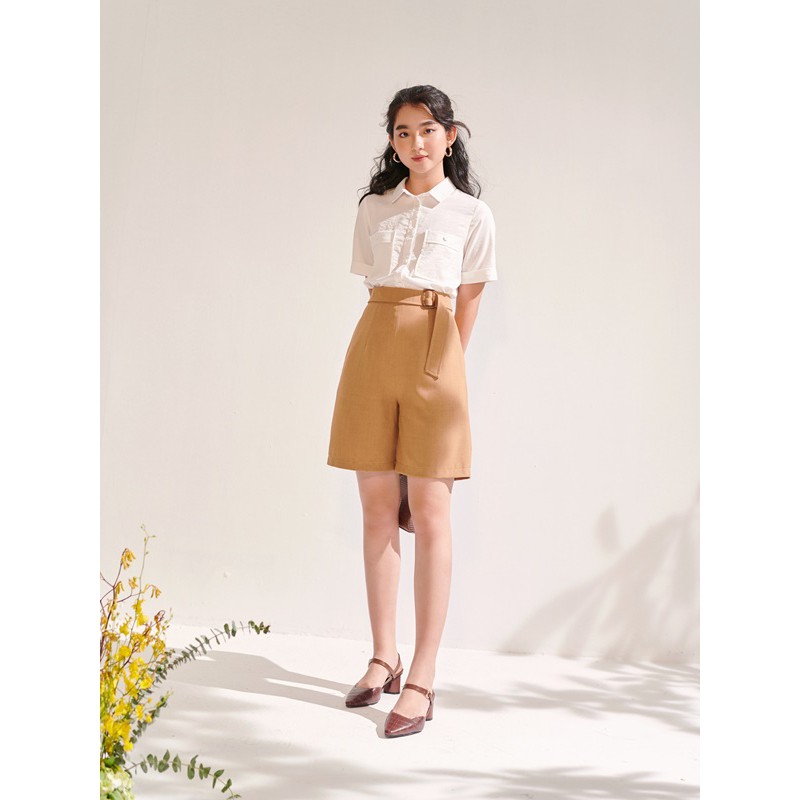 Oyster and Snail - Quần Short Andrea quần short lửng màu nâu chất tuýt si xước - 0029