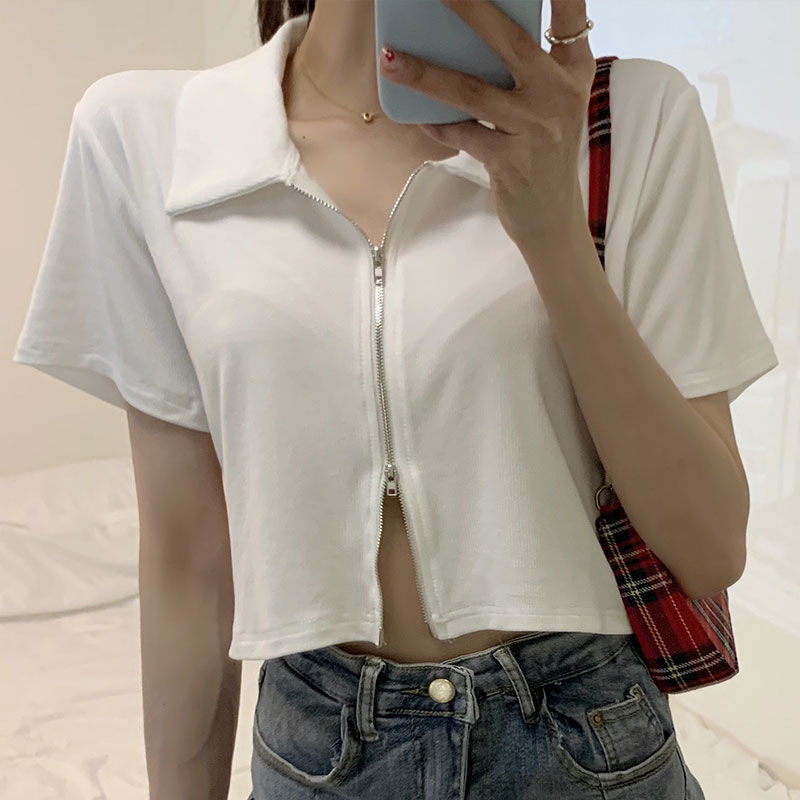 Áo thun cổ Polo ngắn tay khóa kéo thời trang nữ | BigBuy360 - bigbuy360.vn