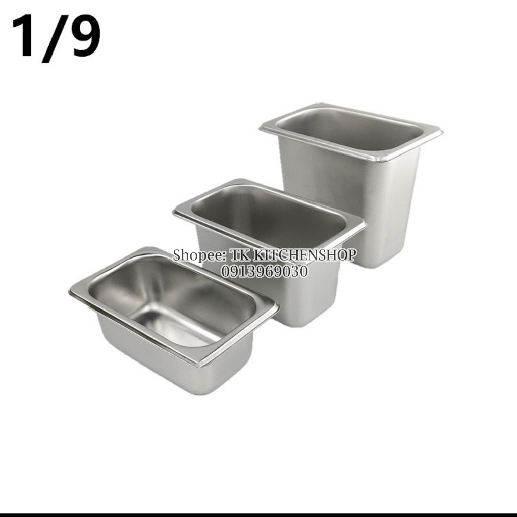 Khay Inox GN 1/9 Đựng Thực Phẩm Đựng Thạch Topping Các Size