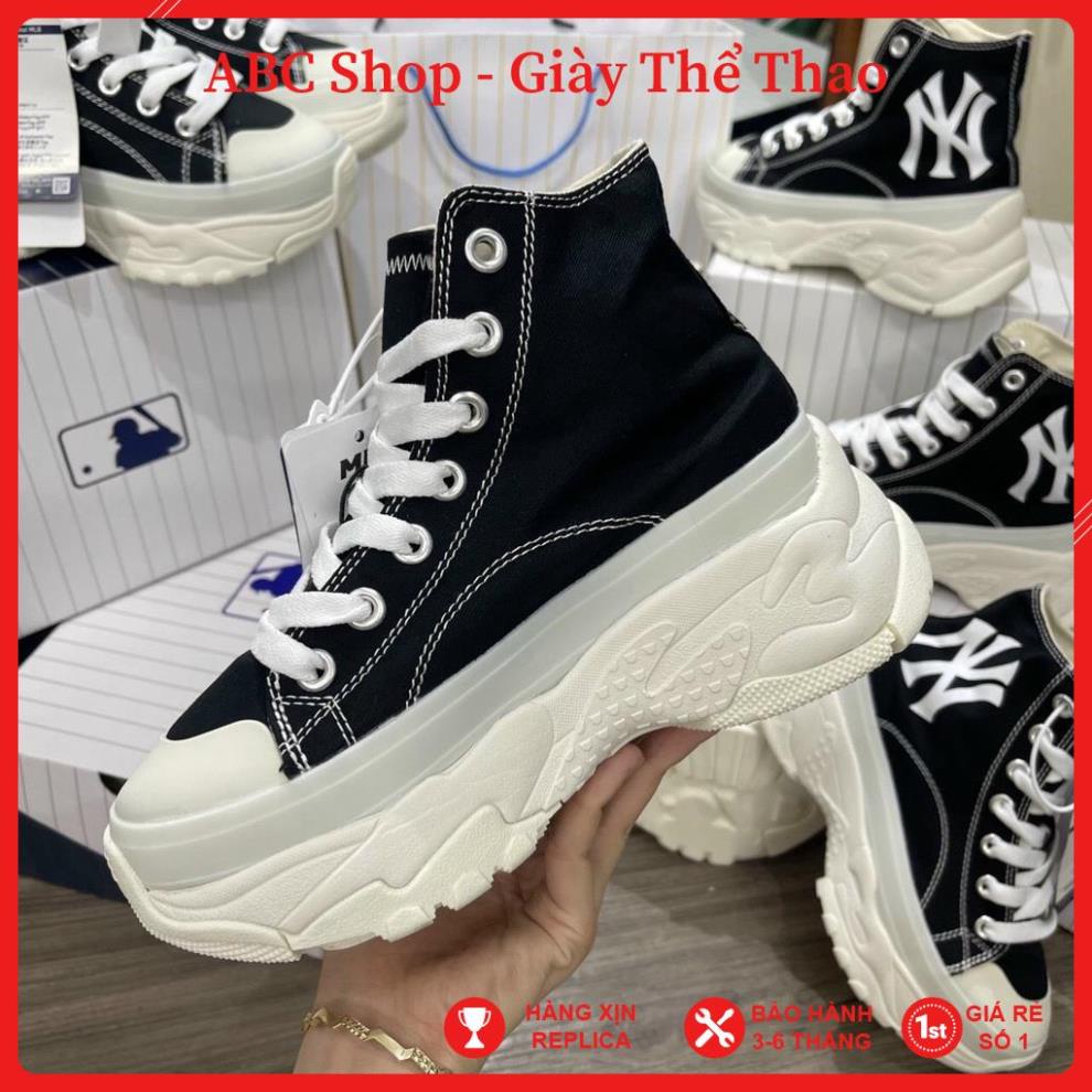Giầy MLB NY đen cao cổ hót trend , Giày MLB đen đế trắng full box phụ kiện bill tag