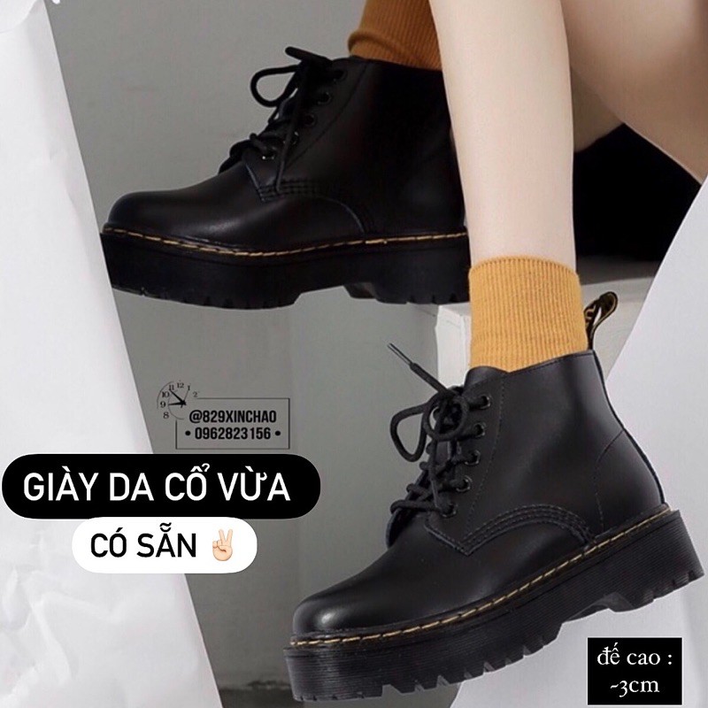 sẵn/ giày da cổ vừa, (ảnh thật) basic shoes martins thời trang