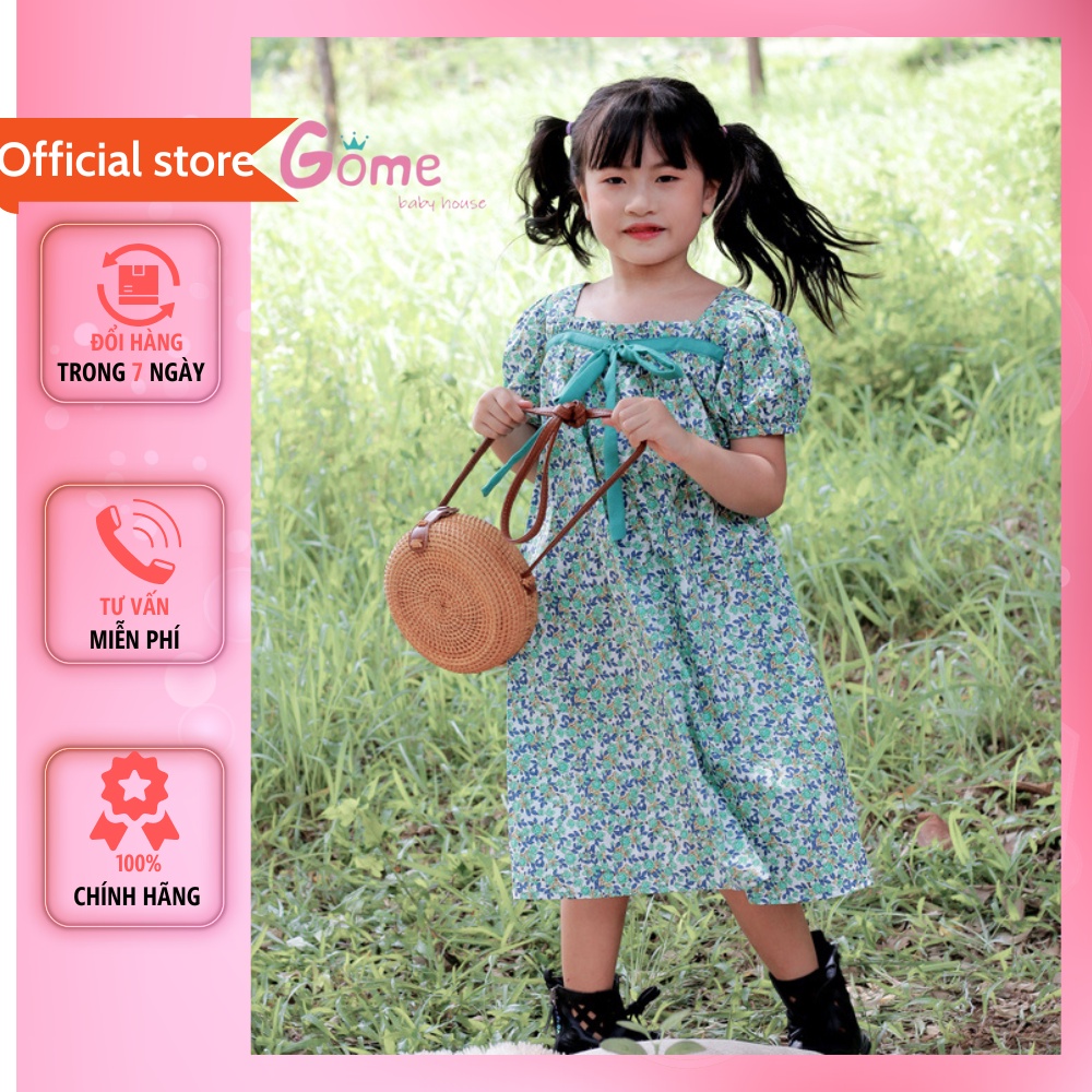 Váy thiết kế công chúa cho bé gái hoa xanh nơ ngực điệu đà Gome baby GH22-06