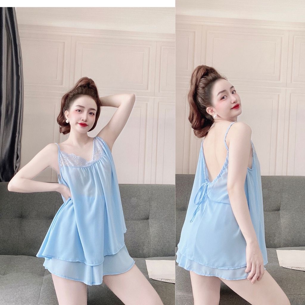 Đồ ngủ nữ❣️FREE SHIP❣️Đồ ngủ sexy lụa Chiffon phối Satin cao cấp mềm mại xinh xắn