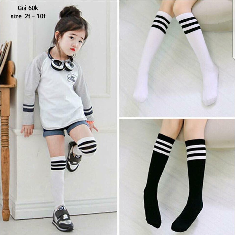 Sét 5 Đôi) Tất Cao Đến Đầu Gối Cho Bé Gái Từ 1-10 Tuổi Cổ Sọc Hàn Quốc, Vớ Trẻ Em Dài Đùi Giả Boot Mặc Váy