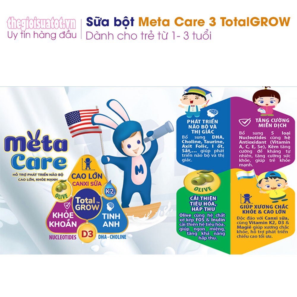 Sữa bột Meta Care 3 -900g Mẫu mới