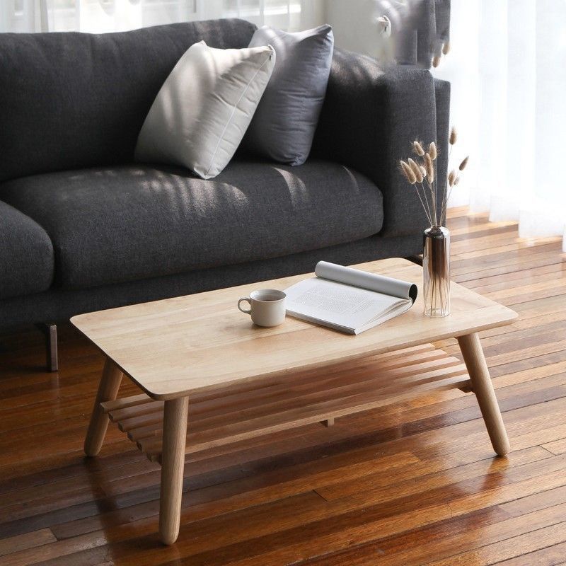Bàn sofa 2 tầng xếp gọn, gỗ cao su