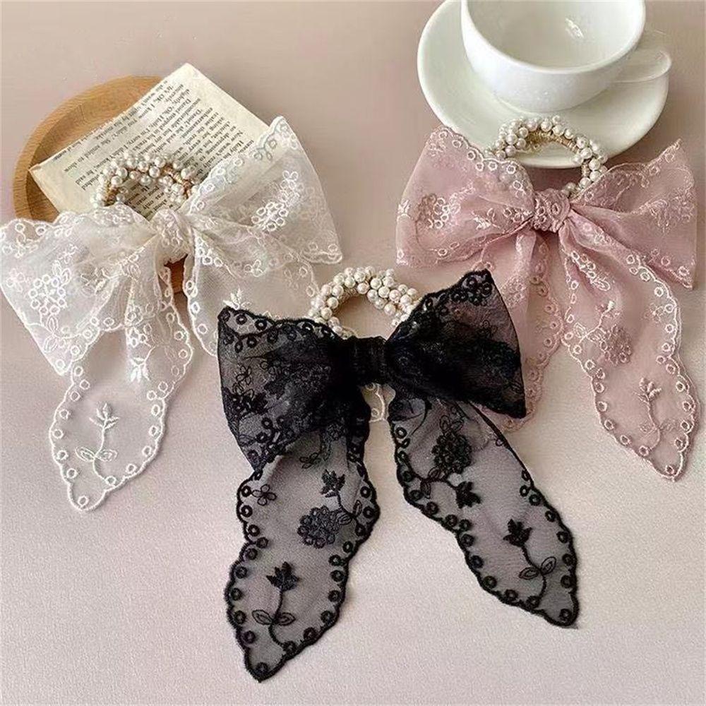 ROWANS Dây Cột Tóc Đuôi Ngựa Bằng Vải Voan Phối Ren Co Giãn Dễ Thương