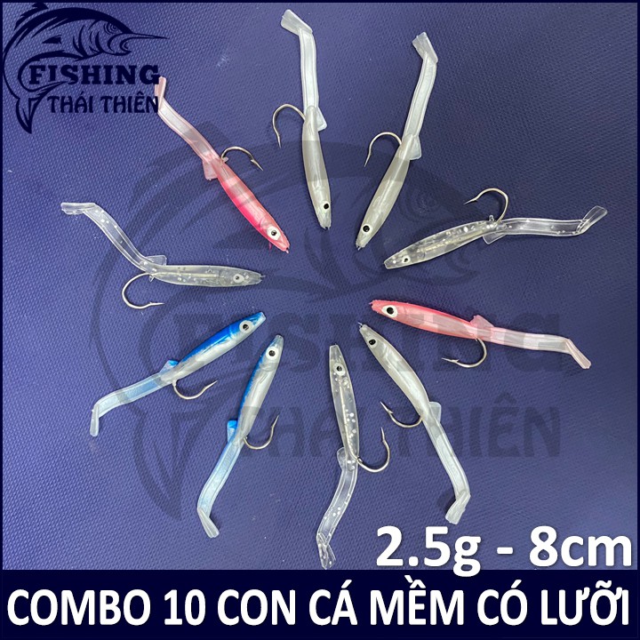 Combo 10 con mồi mềm có lưỡi câu cá lóc, chẽm, tráp, mú, vược