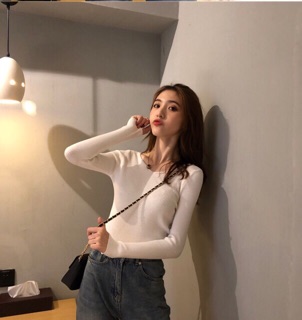 Áo len tăm cổ tim siêu mềm siêu ấm