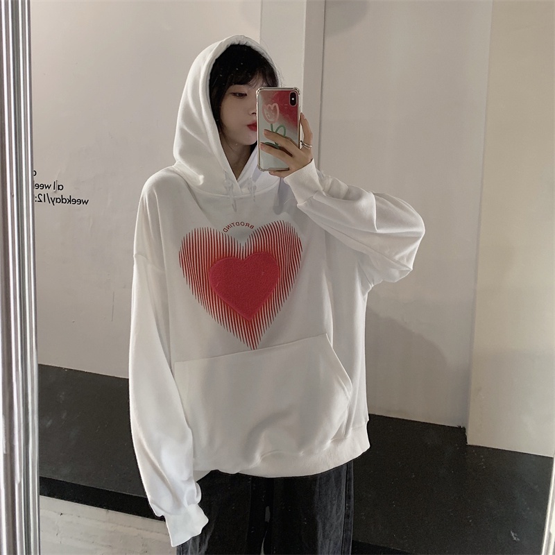 【ZHELIHANGFEI】Áo Hoodie Tay Dài Form Rộng Họa Tiết Theo Phong Cách Preppy Dễ Phối Đồ