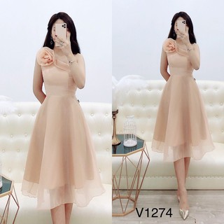 [BÁN LỖ VỐN] Váy be xòe lệch vai V1274 - HÀNG SALE KHÔNG ĐỔI TRẢ