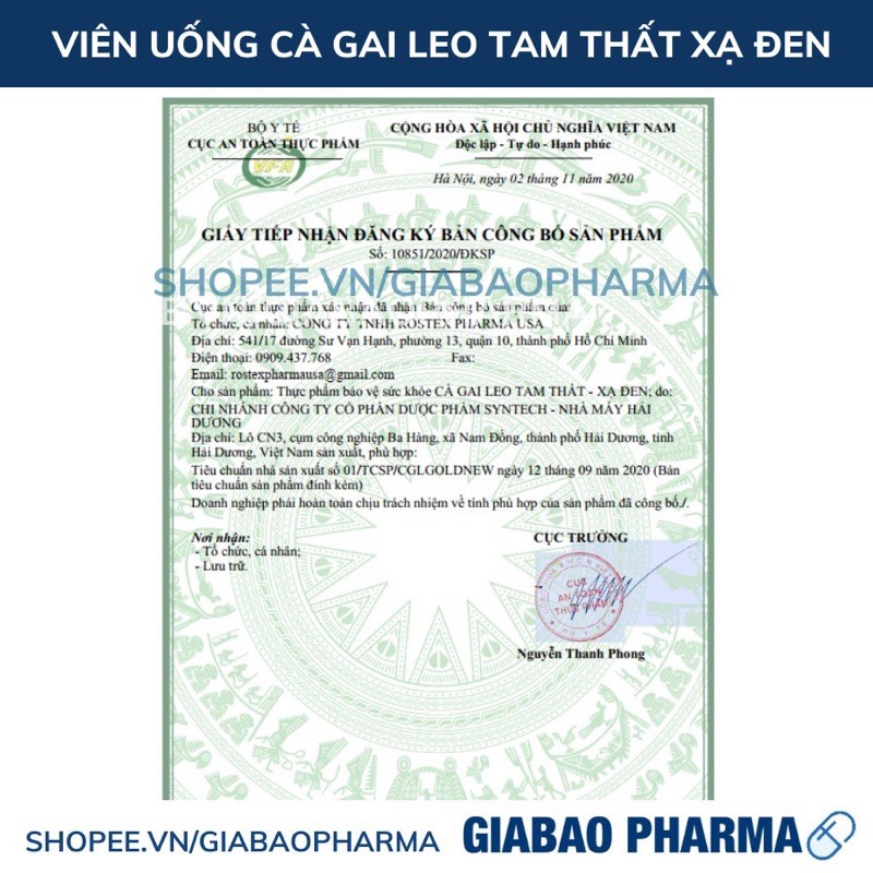 Viên uống CÀ GAI LEO TAM THẤT XẠ ĐEN hỗ trọ giải độc gan, thanh nhiệt, mát gan – Chai 50 viên