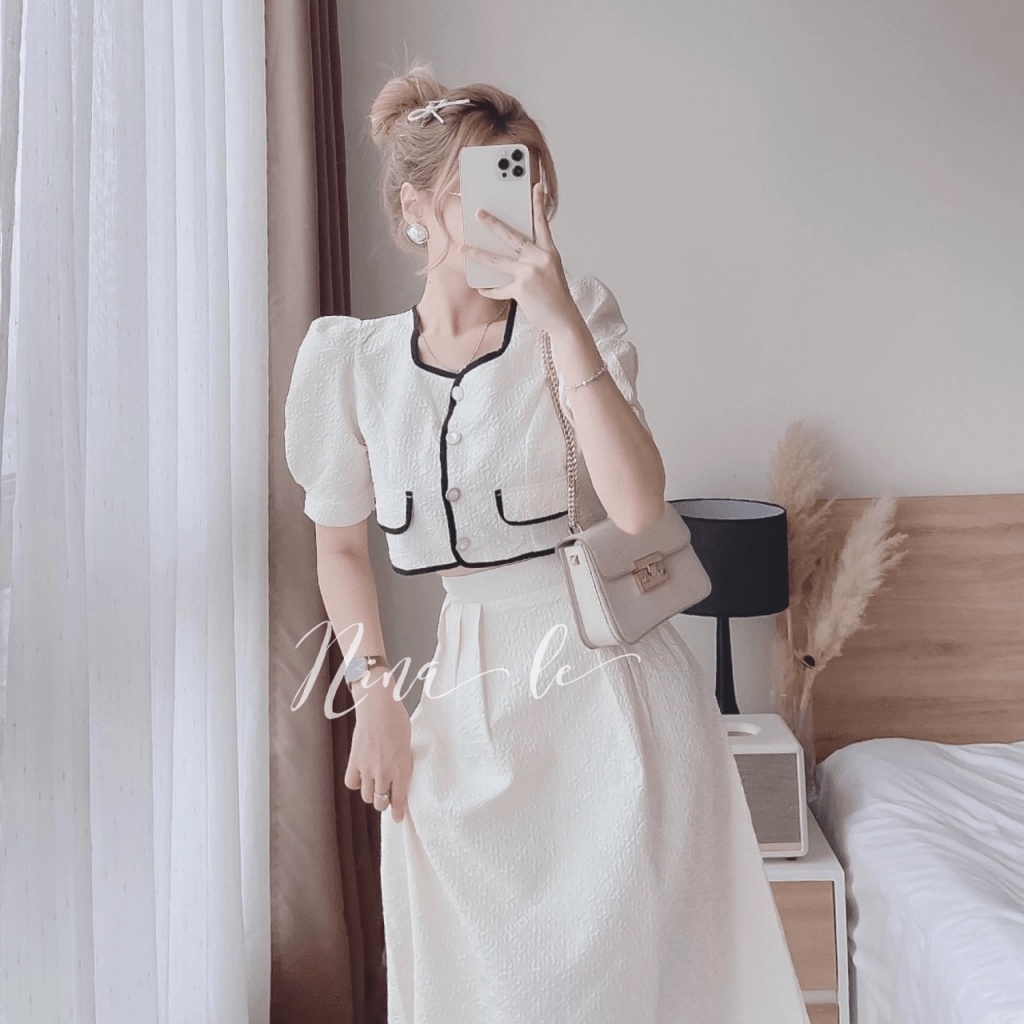 (Mẫu Mới) Mẫu HOT Hợp Thời Trang | Sét Váy Xốp Áo Viền Đen Váy Dài Đẹp Y hình UP h.h.p