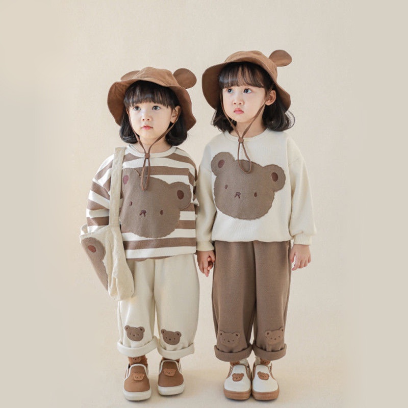 Áo len cho bé trai bé gái họa tiết gấu, bộ thu đông cho bé, quần áo trẻ em thu đông