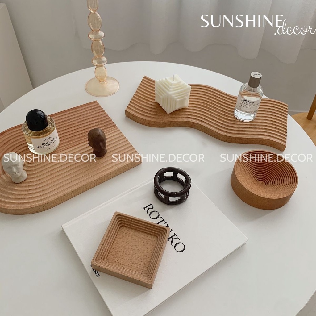 Khay gỗ vân sọc lượn sóng trang trí decor phong cách Hàn Quốc(gỗ sồi)
