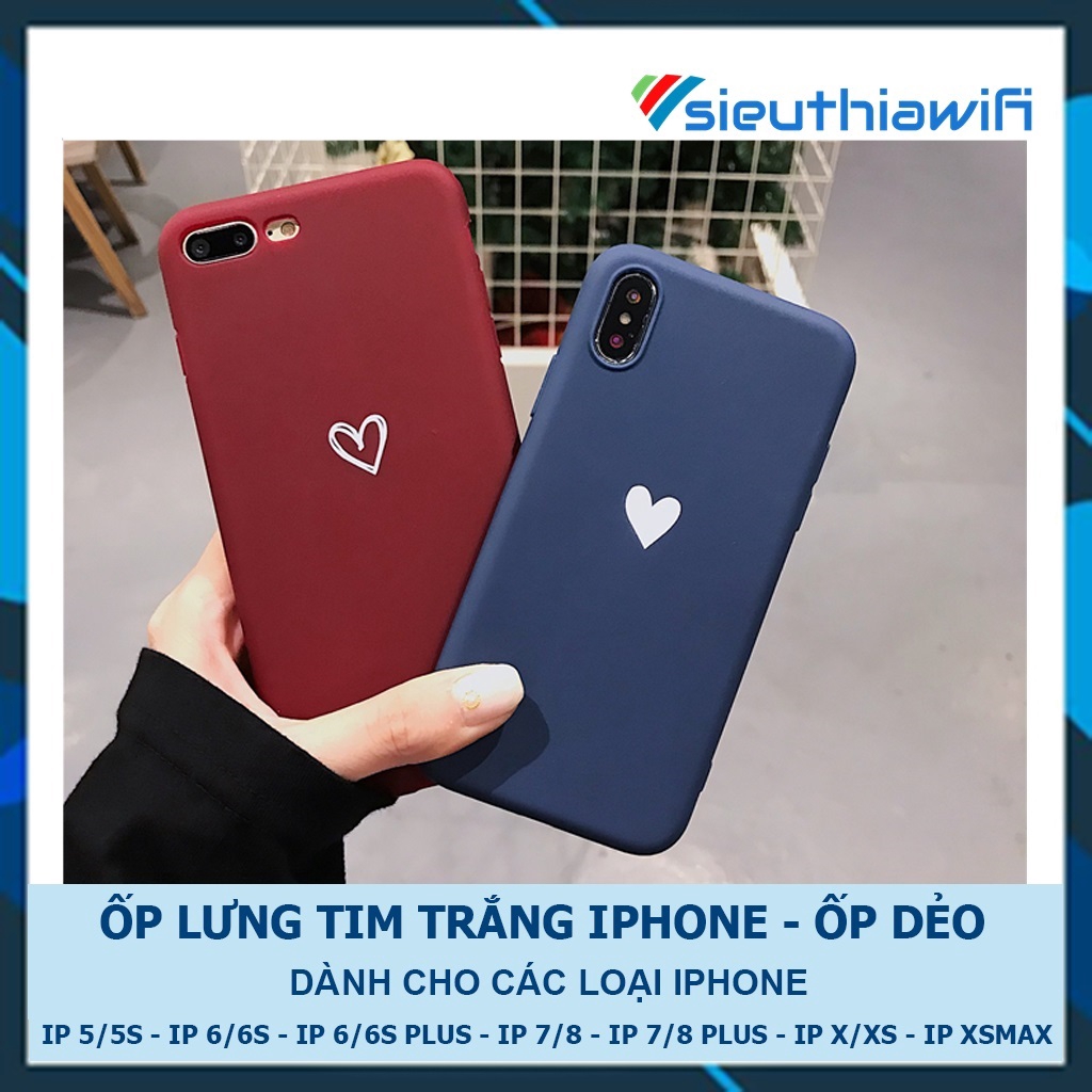 Ốp lưng iphone tim trắng trơn 5/5s/6/6plus/6s/6splus/7/7plus/8/8plus/x/xr/xs/11/12/pro/max/plus/promax - Awifi Case A4-5