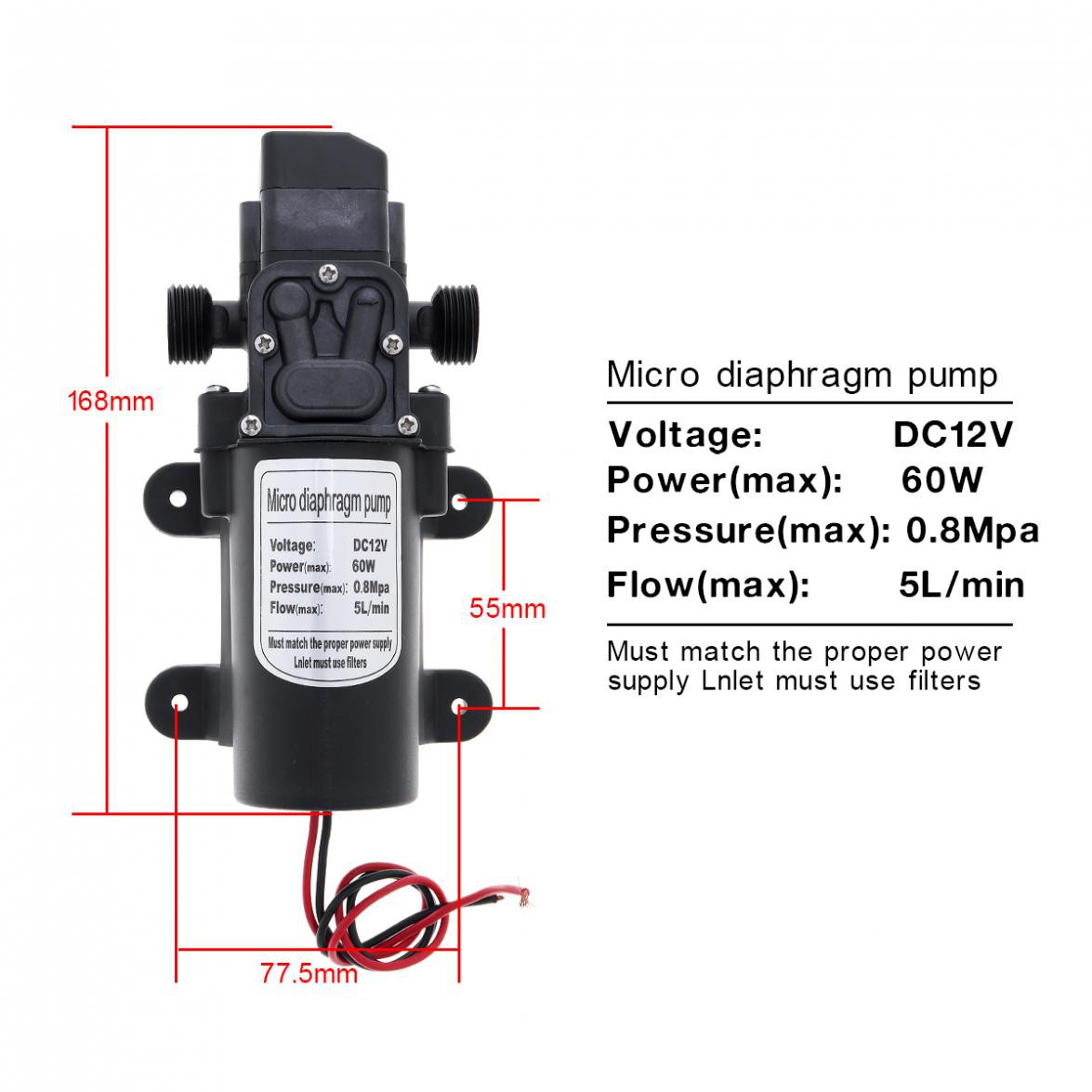 Máy Bơm Nước Mini Áp Suất Cao Dc 12v 60w 5l / Min