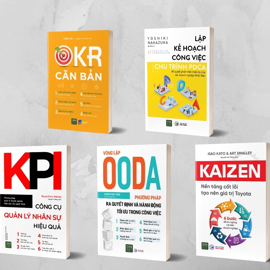 Sách - Combo 5 cuốn tối ưu quản lý nhân sự (Kaizen + OODA +KPI+ PDCA +OKR Căn bản) - 1980Books