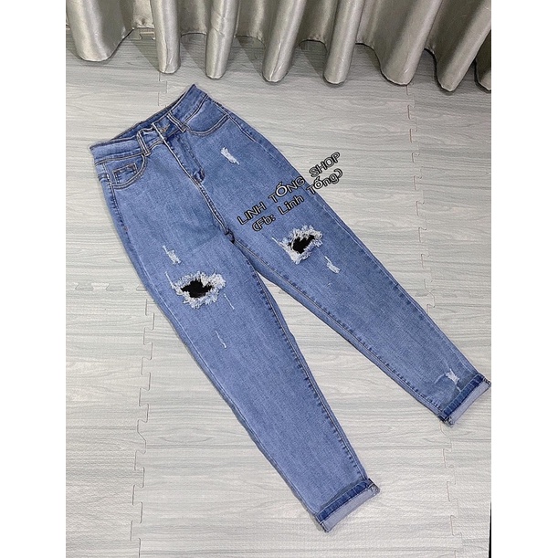 quần jeans boy friend co giãn tốt lưng siêu cao ( hình thật 100%)