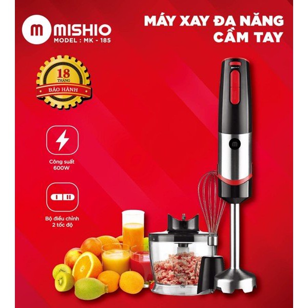 Bộ máy xay cầm tay Mishio MK185 (Tặng phụ kiện cối xay và đầu đánh trứng)