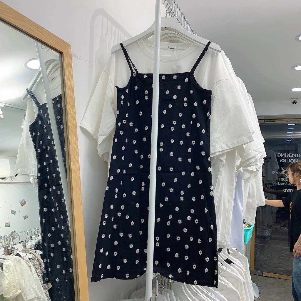 200664 Váy 2 dây hoa cúc nhí cho nữ dáng ôm co giãn tốt chất mềm mát - SIZE M,L SALE | BigBuy360 - bigbuy360.vn