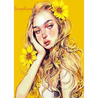 (Có sẵn) Tranh đính đá tự làm, tranh gắn đá 5D tự hoàn thành với họa tiết hình cô gái DIY BTS