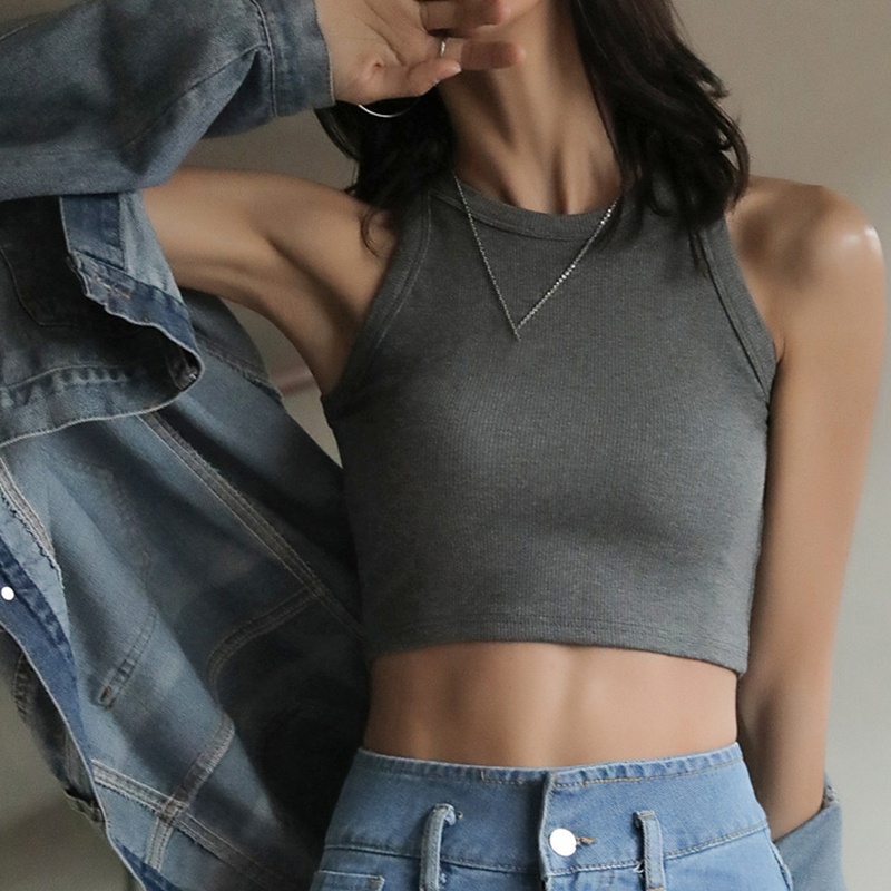 Áo Croptop Dệt Kim Không Tay Dáng Ôm Màu Trơn Thời Trang Cho Nữ