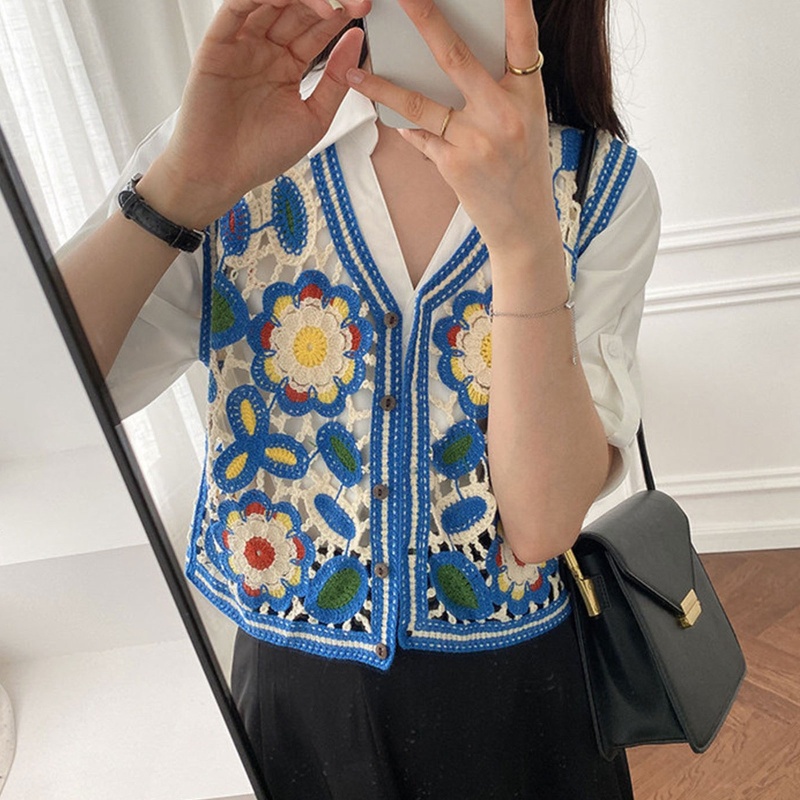 Áo Khoác Cardigan Không Tay Cổ Chữ V Họa Tiết Hoa Vintage Cho Nữ
