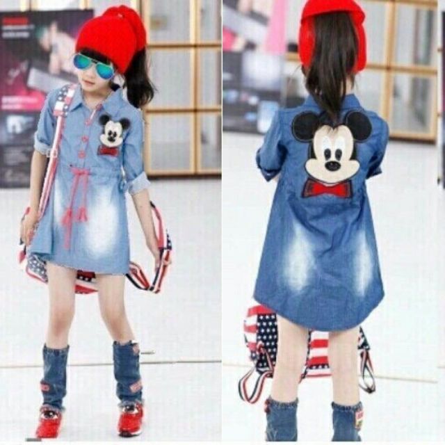 Đầm jeans sơ mi bé gái